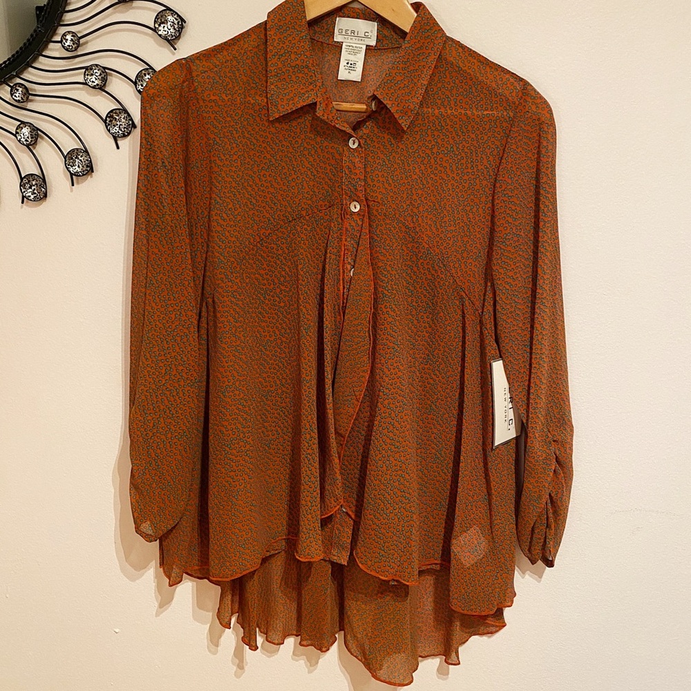 sheer blouse with flair.